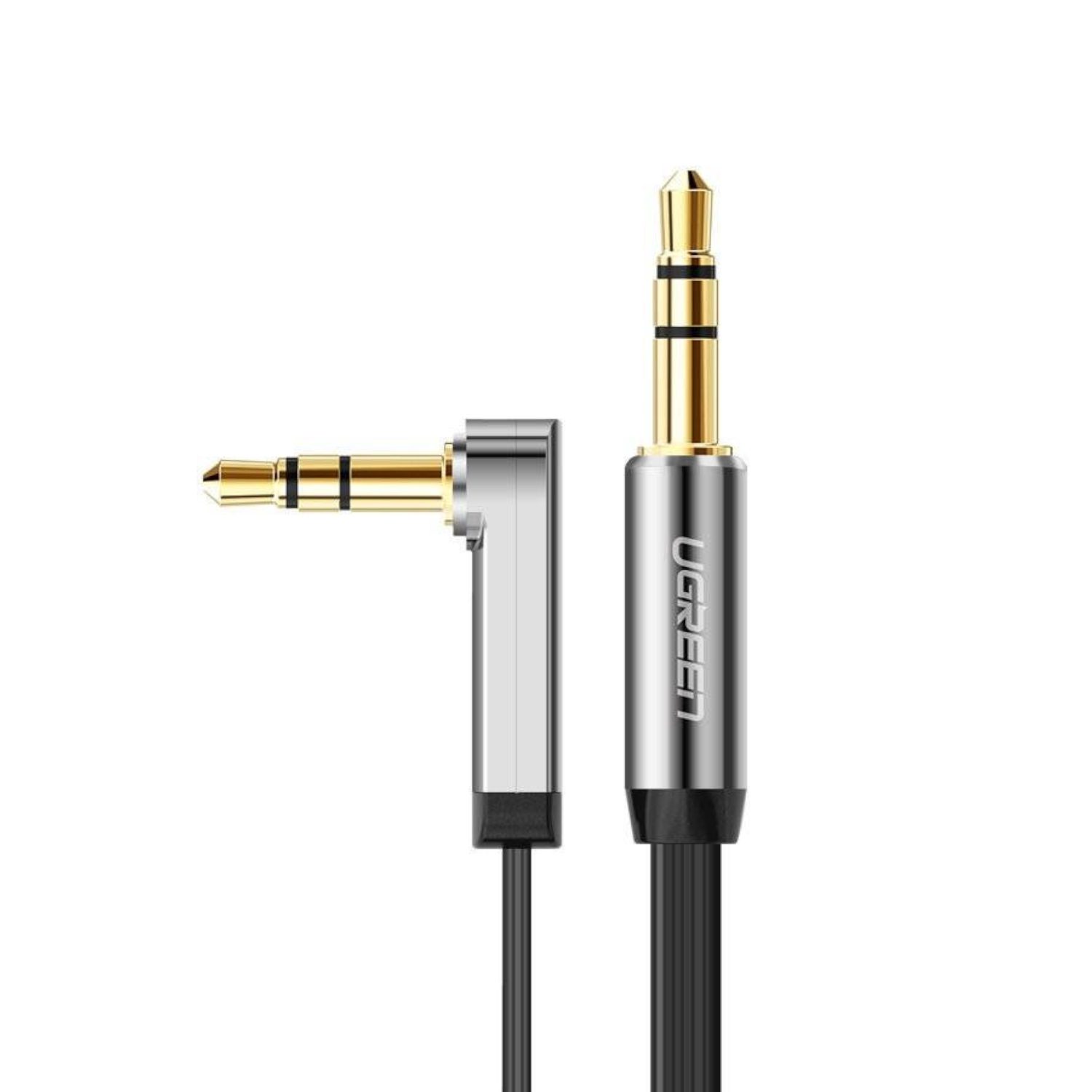 UGREEN AV119 Right-angled 3.5mm Flat Aux Cable 2m - Black/Silver - Image 2